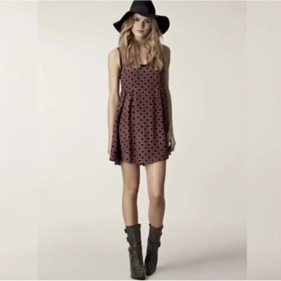 Free People Red Polka dot Molly Bohemian Tank Mini Swing dress size Small - Picture 2 of 12